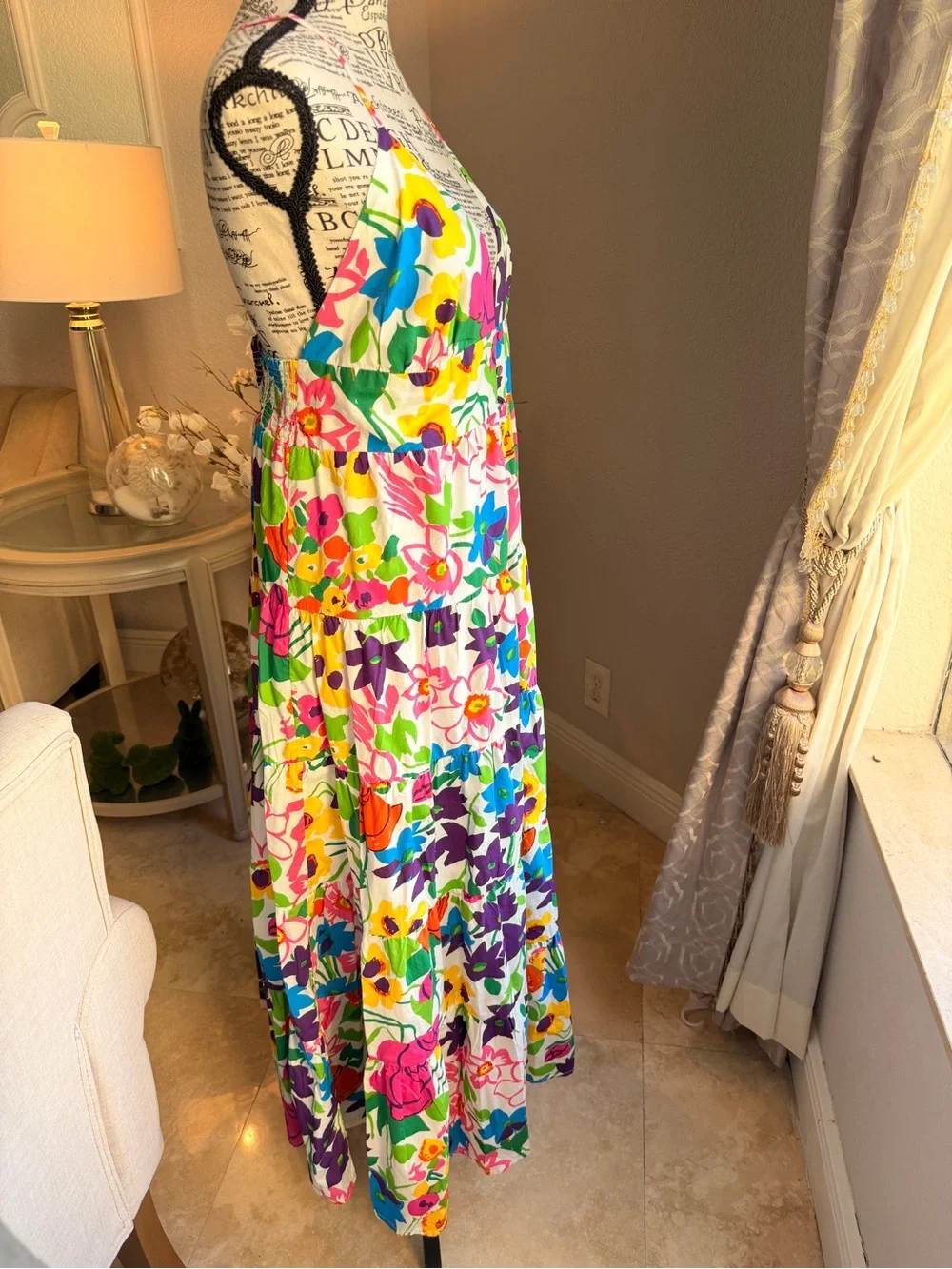 EUC J. Crew Vibrant Garden Cotton Poplin Tiered Maxi Dress Multicolor Size Large